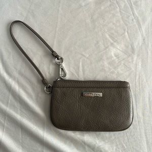 Calvin Klein Leather Zip Wristlet - Taupe